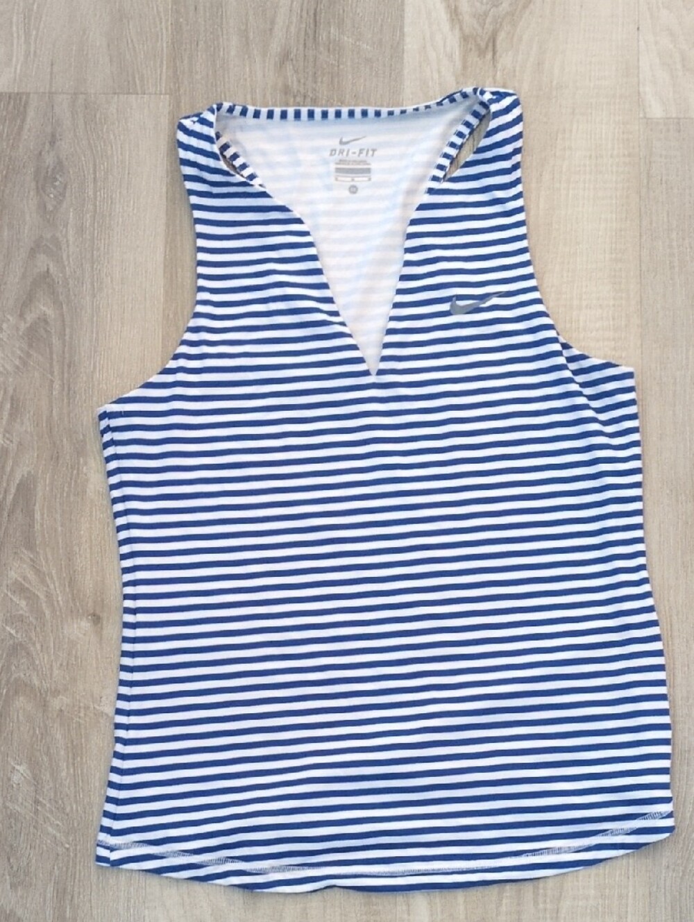 Nike Blue and White Striped Tank Top